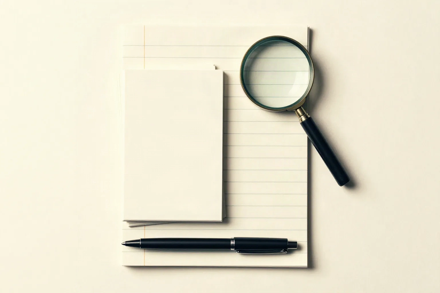 Boş çizgili bir defter sayfası, yanında düz kartlar, kalem ve büyüteç; tablo okuyarak bonus karşılaştırma temasını anlatan düzenleme.